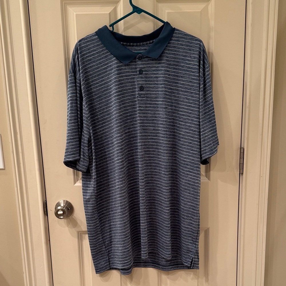 BCG Navy and Gray Striped Polo Shirt